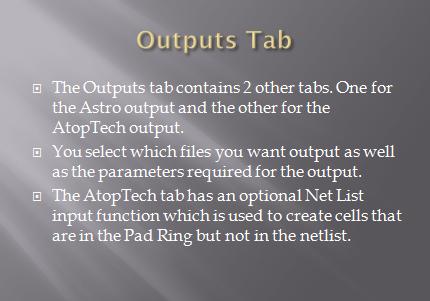 Output tab
